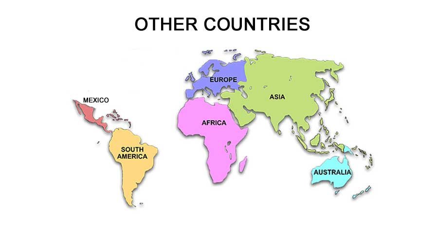 World map of NB88 areas outside the United States and Canada